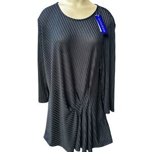 Peter Nygard Tunic Blouse Women's Size XL Black Gathered Front 3/4 Sleeve‎ NWT